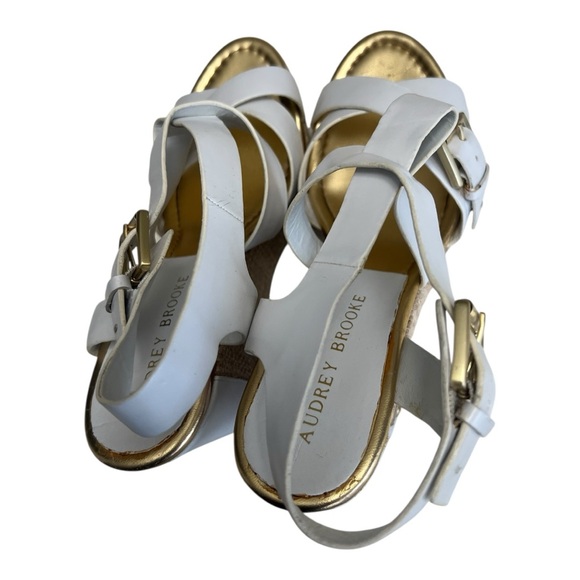 Audrey Brooke Abcecila Gold White Wedge Sandals With Criss-Cross Straps Size 7.5 - Picture 4 of 9
